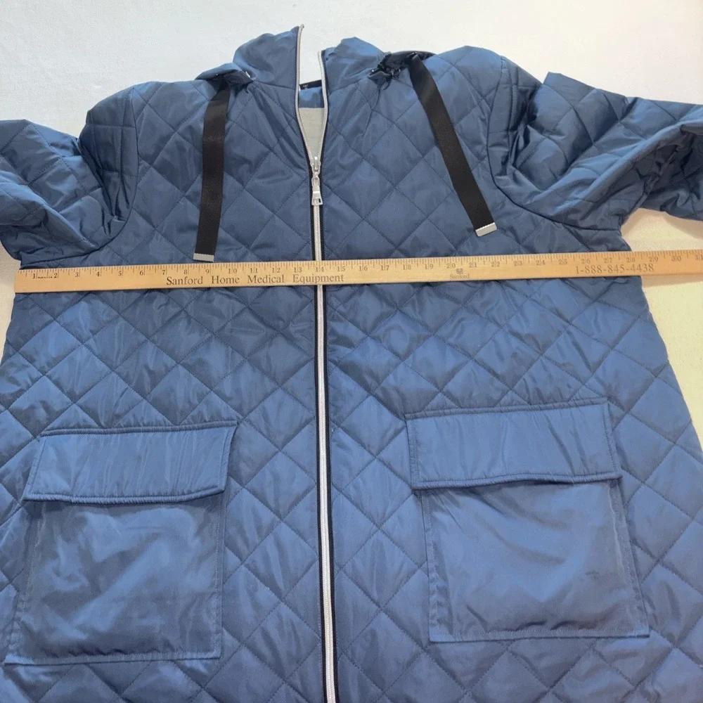 Nuage Blue Quilted Jacket Jersey Lining Removable Hood Women's‎ Size 2XL